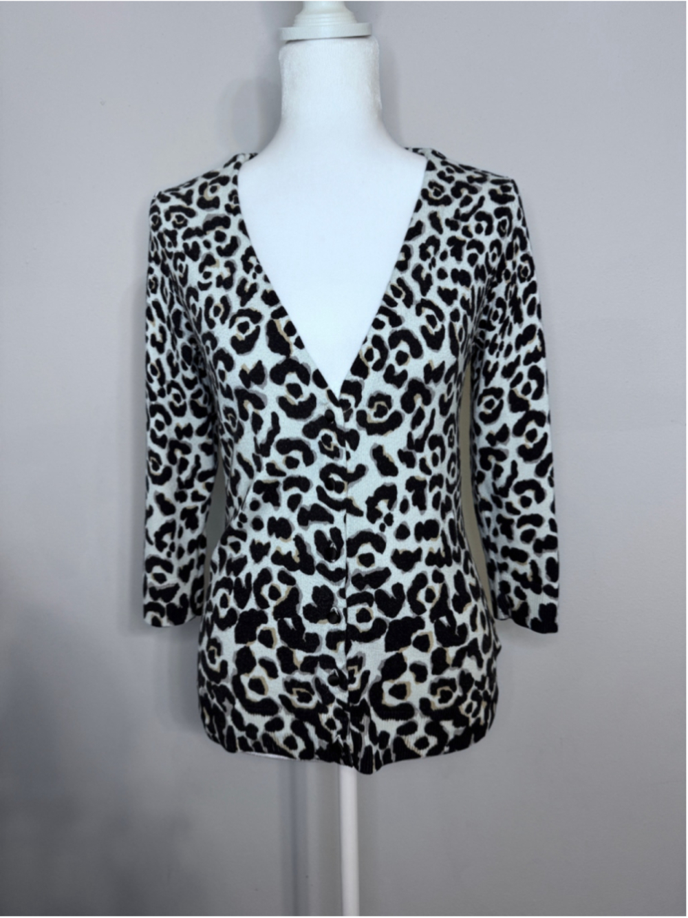 Women's White House Black Market Leopard Print Cardigan, Size S, White/Black
